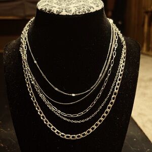 Multi-Layered Silver Chain Necklace - Women Jewelry